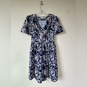 Wolf & Whistle Blue Floral Dress | Size 12 | Fit & Flare | Tie Back | EUC